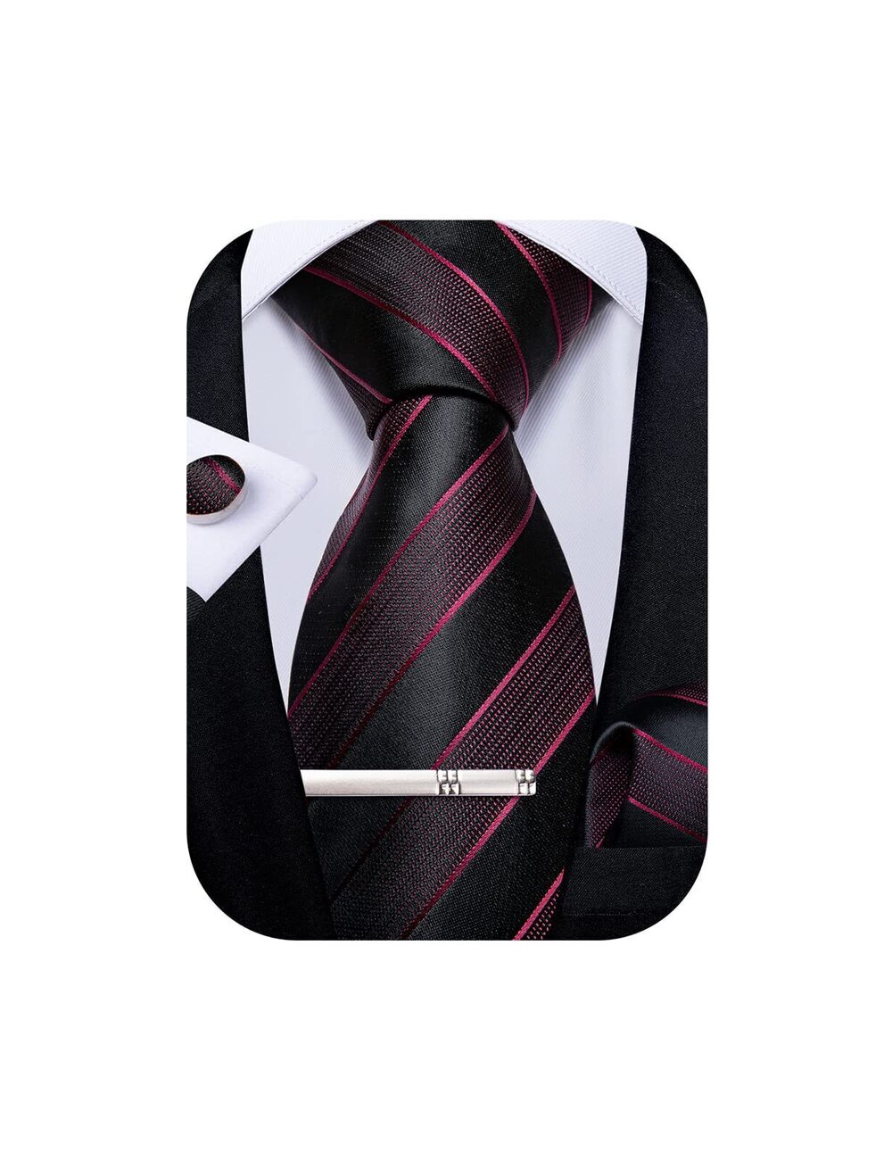 5916 Striped Tie Silk Woven Necktie and Pocket Square Cufflinks Tie Clip